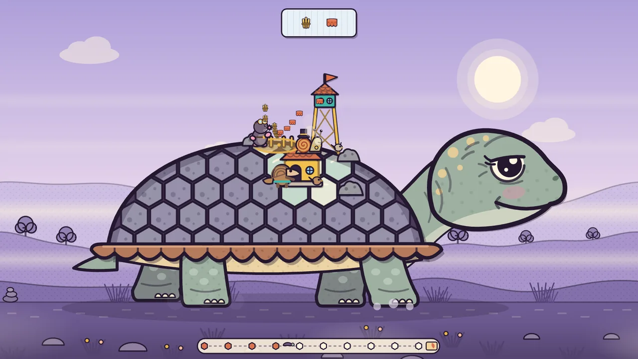 Materials flying from the board into a new bridge on Amabel’s shell while Delva the mole cheers